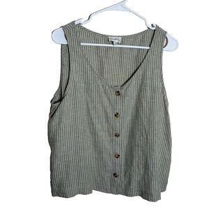 Wonderly Tank Top Women's XL Striped V-Neck Sleeveless Green Casual Shirt